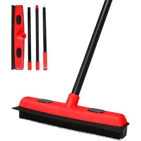 Rubber Broom for Pet Hair Removal with Squeegee, 49Inch Long Iron Handle Design, Portable Lint Remover Brush, Suitable for Carpets, Hardwood Floors and Tile Cleaning. in Kuwait