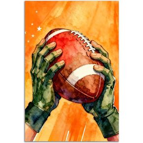 TOCDGOO American Football Watercolor Poster - 16x24 Inch Unframed Inspirational Wall Art, Hands Holding Football Canvas Print for Sports Fans Game Room Man Cave Decor in Kuwait