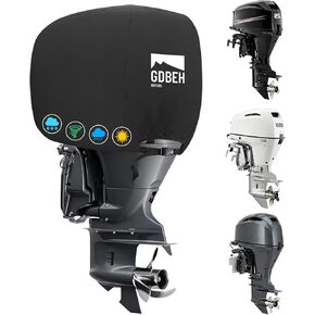 Outboard Motor Cover, Heavy Duty Up to 50-115 HP 900D Marine Motors Waterproof, Sun Resistant, Windproof Straps, 26 * 22 * 24 inches Semi-Cove, Black Fits Most Brands (50-115 HP) in Kuwait