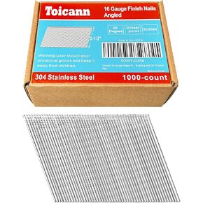 مسامير تشطيب بزاوية 16 قياس 304 من الفولاذ المقاوم للصدأ 2-1/2 بوصة مسامير تشطيب 20 درجة 1000 حزمة لمسدسات المسامير الكهربائية أو الهوائية لتقليم النوافذ وبناء الخزانة والمشروعات اليدوية in Kuwait