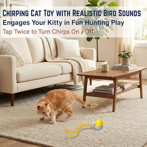 لعبة Cat Interactive - كرة تدحرجت الحركة مع مصابيح LED و 3 أوضاع لعب وذيلتين مختلفتين - أفضل لعبة للقطط والقطط الداخلية للبقاء نشطًا وتحفيز غريزة الصيد (أصفر) in Saudi Arabia