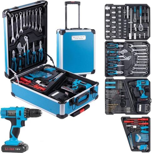 18V Electric Power Drill Set, Power Tool Set, Cordless Drill for Men, Household Home DIY Hand Tool Kits,18+1 Clutch Cordless Power Drill Set for Thanksgiving, Christmas,Father's Day Gifts(Black) in Kuwait