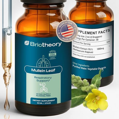 Mullein Leaf Extract - Fast Absorbing Liquid Drops for Lungs, Natural Respiratory Support Herbal Supplement, Alcohol Free Vegan Non-GMO, Natural Mullein Leaf Extract - 60 ml in Saudi Arabia