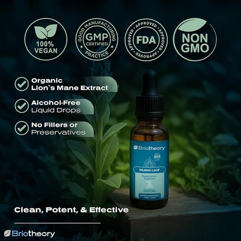 Mullein Leaf Extract - Fast Absorbing Liquid Drops for Lungs, Natural Respiratory Support Herbal Supplement, Alcohol Free Vegan Non-GMO, Natural Mullein Leaf Extract - 60 ml in Saudi Arabia