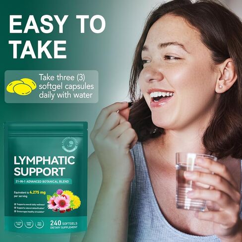21-in-1 Liposomal Lymphatic Drainage Supplements, 4275mg Lymph System Support Supplement for Women & Men,Herbal Blend,with Dandelion, Burdock, Echinacea,Rutin, Turmeric,Cleavers & More, 240 Softgels in Kuwait