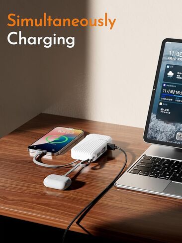 شاحن محمول مع قابس كابل وجدار AC مدمج ، 10000 مللي أمبير في الساعة ضفة طاقة بطارية خارجي ، عرض LED 4 مخرجات 2 مدخلات ، حزمة بطارية شاحن هاتف Travel For iPhone 16 15 14 13 Samsung iPad in Kuwait