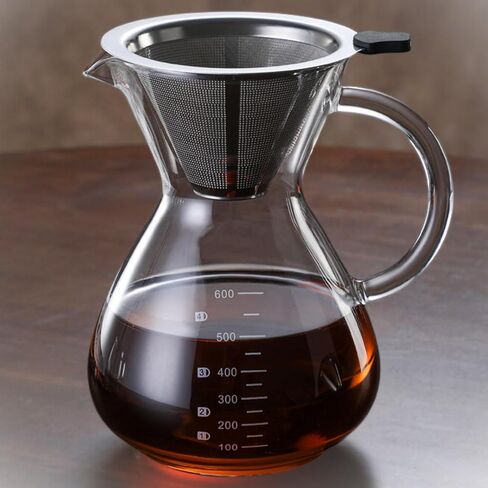 Pour Over Coffee Maker - Borosilicate Glass Carafe - Reusable Stainless Steel Paperless Filter/Dripper - For Home & Office & Resteraunt & Camping in Saudi Arabia