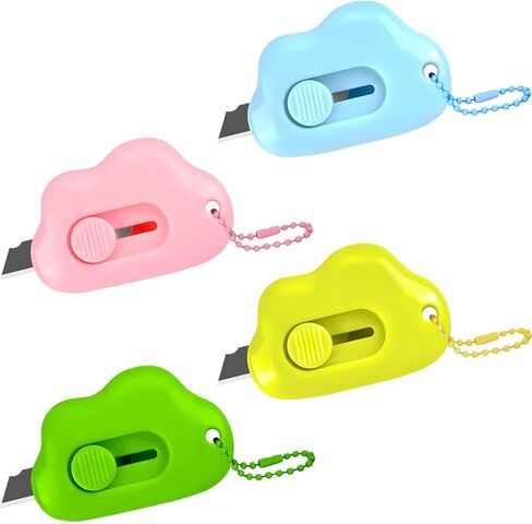 Cloud Retractable Box Cutter 6 Pack - With Key Rings,Safe Auto-Retract Design,Mini Paper Cutter for Box,Packages,Mail,Envelopes,Portable Keychain Letter Opener for Home,Office,Travel (6 Colors) in Kuwait