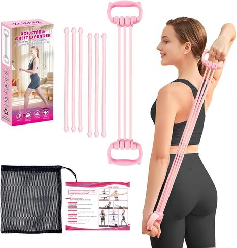 6 Gear Adjustable Resistance Bands, Fitness Resistance Bands Exercise Bands with Comfort Grips, Unisex, for Arms, Chest Extender, Home Workout, Fitness, Pilates in Saudi Arabia