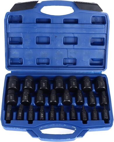 مجموعة استخراج المسمار 25 قطعة من سبائك الفولاذ الاحترافية أداة إزالة المسمار المكسور لإصلاح السيارات الميكانيكية المنزلية شديدة التحمل ومتعددة الأحجام in Kuwait