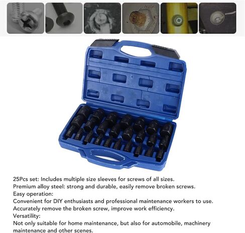 مجموعة استخراج المسمار 25 قطعة من سبائك الفولاذ الاحترافية أداة إزالة المسمار المكسور لإصلاح السيارات الميكانيكية المنزلية شديدة التحمل ومتعددة الأحجام in Kuwait