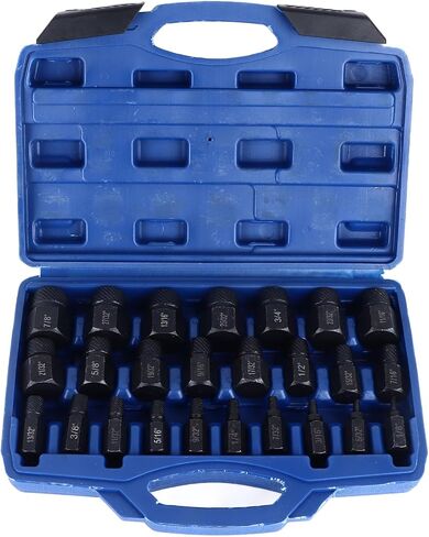 مجموعة استخراج المسمار 25 قطعة من سبائك الفولاذ الاحترافية أداة إزالة المسمار المكسور لإصلاح السيارات الميكانيكية المنزلية شديدة التحمل ومتعددة الأحجام in Kuwait