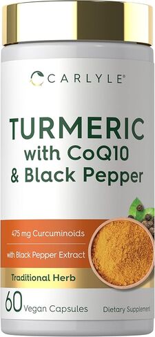 كارلايل كركم مع خلاصة الفلفل الأسود | 60 كبسولة | مركب مع CoQ10 | المكملات العشبية التقليدية | تركيبة نباتية، غير معدلة وراثيًا، خالية من الغلوتين in Kuwait