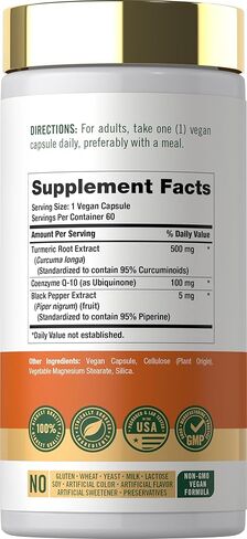 كارلايل كركم مع خلاصة الفلفل الأسود | 60 كبسولة | مركب مع CoQ10 | المكملات العشبية التقليدية | تركيبة نباتية، غير معدلة وراثيًا، خالية من الغلوتين in Kuwait