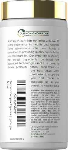 كارلايل كركم مع خلاصة الفلفل الأسود | 60 كبسولة | مركب مع CoQ10 | المكملات العشبية التقليدية | تركيبة نباتية، غير معدلة وراثيًا، خالية من الغلوتين in Kuwait