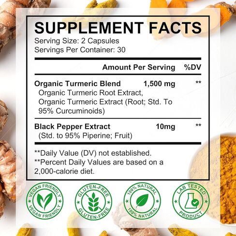 Turmeric and Ginger Supplement 1500mg, Turmeric Complex Supplement with Black Pepper Extract & 95% Curcuminoids for Helping with Joint Pain in Kuwait