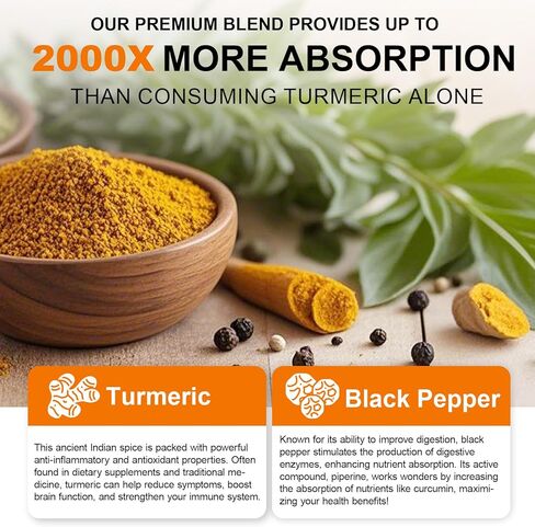Turmeric and Ginger Supplement 1500mg, Turmeric Complex Supplement with Black Pepper Extract & 95% Curcuminoids for Helping with Joint Pain in Kuwait