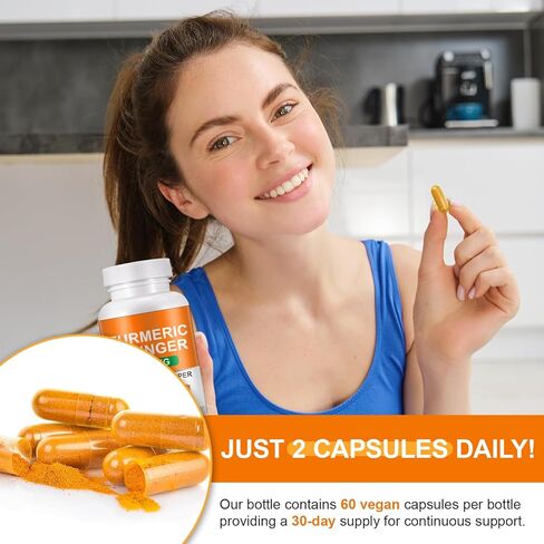 Turmeric and Ginger Supplement 1500mg, Turmeric Complex Supplement with Black Pepper Extract & 95% Curcuminoids for Helping with Joint Pain in Kuwait