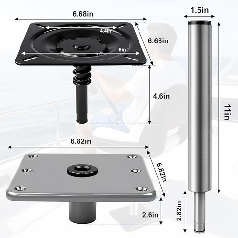 Boat Seat Pedestal Base Mount Kit with 11" Seat Extension Pole & 7" x 7"Base Plate - 3/4" Lock-in Aluminum Pedestal for Marine & Fishing Boats in Saudi Arabia