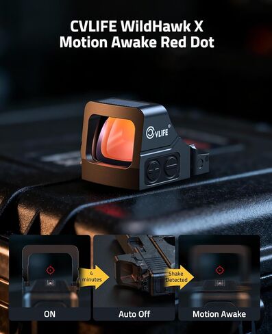 CVLIFE WildHawk X Z03 Solar Red Dot for RMS/RMSC, Multi-Reticle 2MOA & 32MOA Circle Pistol Sight, 3500G Shockproof Motion Awake Handgun Red Dot, Multi-Coating lens, with Adapter for RMR/MOS/Picatinny. in Saudi Arabia