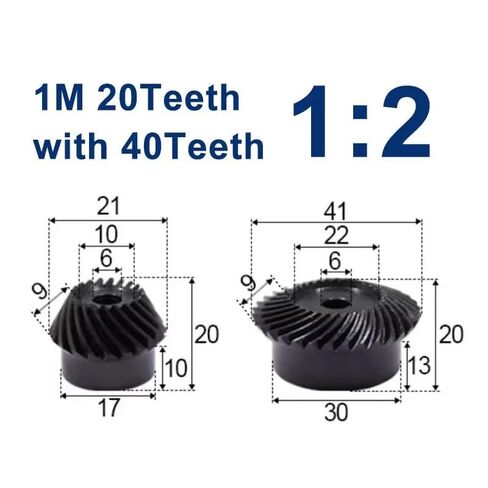 1set 45# Steel 1M 20T to 40T Spiral Bevel Gear M1 Modulus 1:2 90 Degrees Differential Same Ratio Diameter 6mm Hole in Saudi Arabia