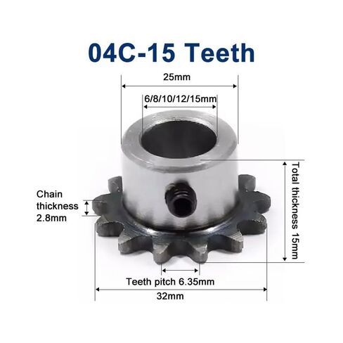 04C Sprocket 15Teeth Inner Hole 6/8/10/12/15mm 25H 45# Steel Table Wheel Finished Screw M5(6mm,9pcs 15 Teeth) in Saudi Arabia