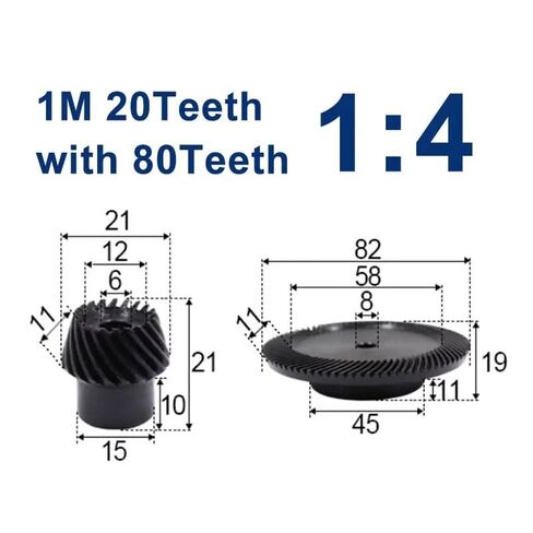 1 Set 45# Steel 1M 20T to 80T Spiral Bevel Gear Modulus : 4 90 Degrees Differential Gears Same Ratio Diameter 6mm 8mm Hole in Saudi Arabia