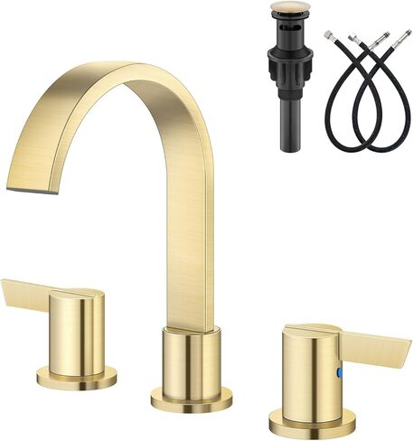 صنابير الحمام Aolemi 3 فتحات، 8 بوصات واسعة الانتشار شلال الحمام بالوعة الحنفية، 2 مقابض صنبور الغرور مع تصريف منبثق وخرطوم الإمداد، أسود غير لامع in Kuwait