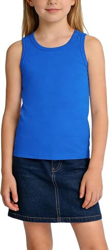 2-12Y Girls Tank Top Sleeveless Back to School Cotton Top | Girl crew neck solid sleeveless tank top. Soft breathable cotton, suitable as top and summer daily casual school wear. in Saudi Arabia