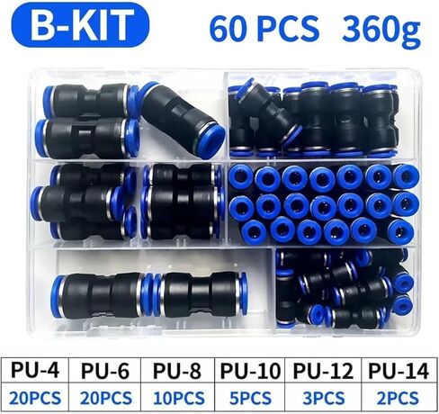 PU Kit 6mm Hose Connector Quick Connection Plastic Water Pipe Tube Pneumatic Fittings 23/60/80Pcs(B kit (60pcs),1 BOX) in Saudi Arabia