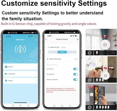 إنذار مستشعر الاهتزاز الذكي من Haozee، مراقبة في الوقت الفعلي، منبه كشف اهتزاز الباب/النافذة لأمن المنزل، التحكم عن بعد في التطبيق، يدعم مساعد المنزل Zigbee2MQTT in Kuwait
