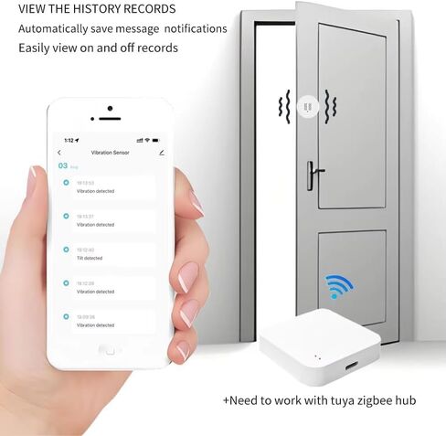 إنذار مستشعر الاهتزاز الذكي من Haozee، مراقبة في الوقت الفعلي، منبه كشف اهتزاز الباب/النافذة لأمن المنزل، التحكم عن بعد في التطبيق، يدعم مساعد المنزل Zigbee2MQTT in Kuwait