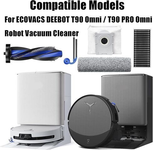 قطع غيار T90 PRO Omni للمكنسة الكهربائية ECOVACS DEEBOT T90 Omni / T90 PRO Omni Robot، تتضمن فرشاة رئيسية واحدة، ممسحتين، 4 أكياس غبار، 4 مرشحات، 6 فرش جانبية ومفك براغي واحد، فرشاة نظيفة واحدة in Kuwait