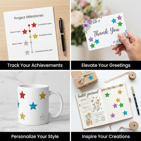 6 Colors Holographic Star Stickers - 1296PCS Small Star Stickers for Reward, Behavior Chart, 0.6" Glitter Sticker for DIY Crafts, Gift Decoration, Fun School Classroom Teacher Supplies in Saudi Arabia