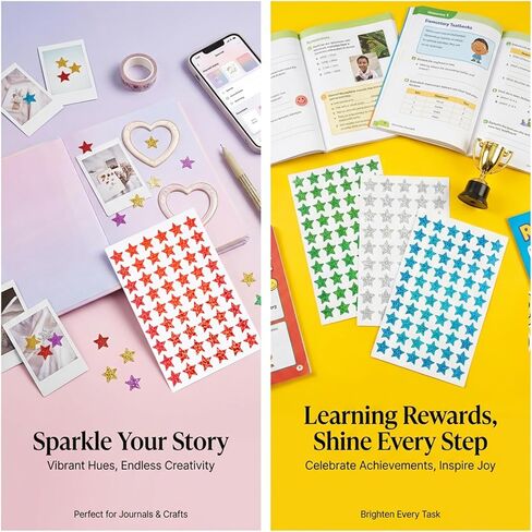 6 Colors Holographic Star Stickers - 1296PCS Small Star Stickers for Reward, Behavior Chart, 0.6" Glitter Sticker for DIY Crafts, Gift Decoration, Fun School Classroom Teacher Supplies in Saudi Arabia