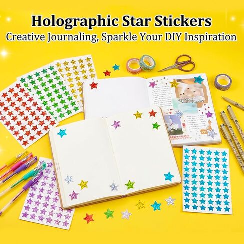 6 Colors Holographic Star Stickers - 1296PCS Small Star Stickers for Reward, Behavior Chart, 0.6" Glitter Sticker for DIY Crafts, Gift Decoration, Fun School Classroom Teacher Supplies in Saudi Arabia