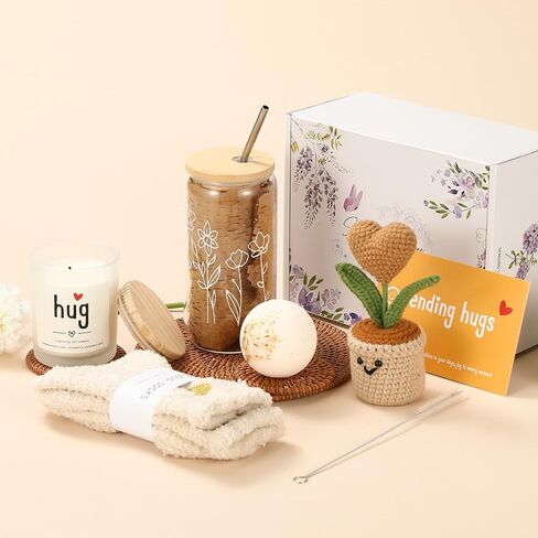 هدايا الرعاية الذاتية للنساء - حزمة فاخرة مع 50 "x70" بطانية مريحة متبكلة ، جوارب غامضة ، شمعة الصويا ، ديكور عباد الشمس | عيد ميلاد ، أفكر فيك ، احصل على هدايا جيدة | أمي ، صديقة ، أفضل صديق in Kuwait