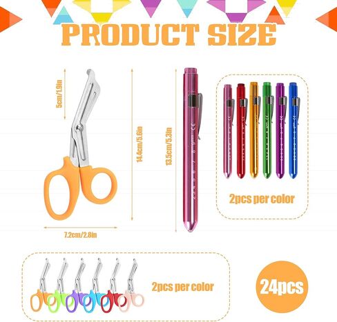 24 Pcs Medical Trauma Shears and Pen Light for Nursing Scissors with Pupil Gauge Bandage Nurse Scissors and LED Penlight Bulk Nursing Accessories for Doctor Police Firefighters Supplies (6 Colors) in Kuwait