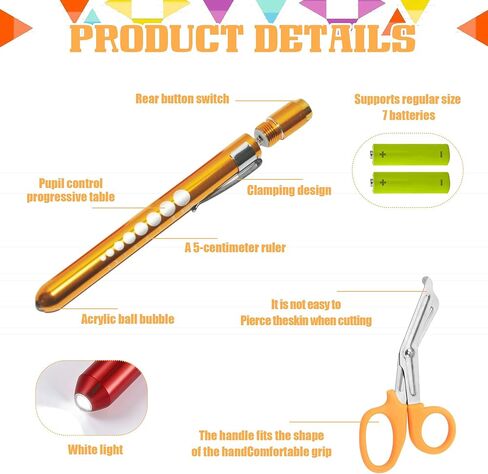 24 Pcs Medical Trauma Shears and Pen Light for Nursing Scissors with Pupil Gauge Bandage Nurse Scissors and LED Penlight Bulk Nursing Accessories for Doctor Police Firefighters Supplies (6 Colors) in Kuwait