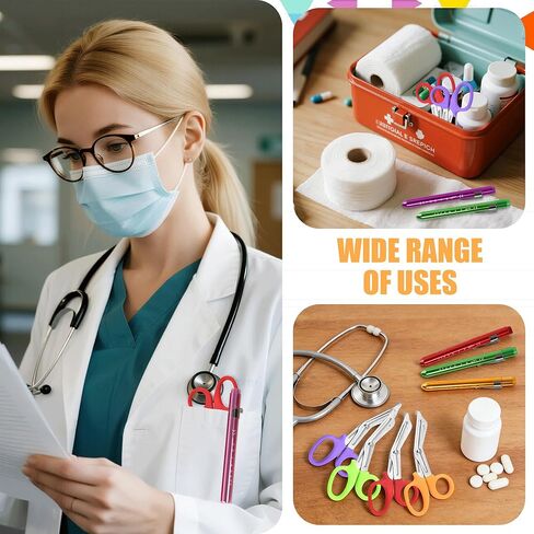 24 Pcs Medical Trauma Shears and Pen Light for Nursing Scissors with Pupil Gauge Bandage Nurse Scissors and LED Penlight Bulk Nursing Accessories for Doctor Police Firefighters Supplies (6 Colors) in Kuwait
