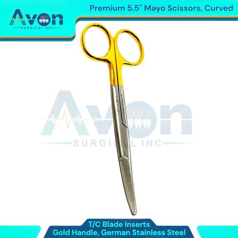 5.5 Inches (13.97cm) Mayo Scissors with Curved Tungsten Carbide Inserted Blades - Sharp Cutting Shears - Gold Handle | German Stainless Steel in Kuwait