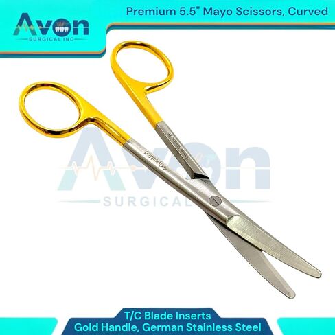 5.5 Inches (13.97cm) Mayo Scissors with Curved Tungsten Carbide Inserted Blades - Sharp Cutting Shears - Gold Handle | German Stainless Steel in Kuwait