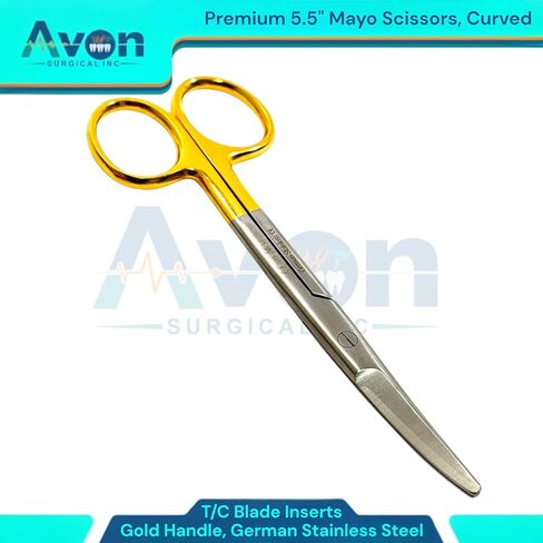 5.5 Inches (13.97cm) Mayo Scissors with Curved Tungsten Carbide Inserted Blades - Sharp Cutting Shears - Gold Handle | German Stainless Steel in Kuwait
