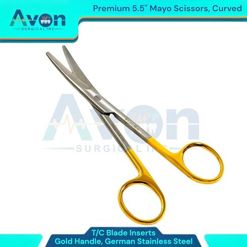 5.5 Inches (13.97cm) Mayo Scissors with Curved Tungsten Carbide Inserted Blades - Sharp Cutting Shears - Gold Handle | German Stainless Steel in Kuwait