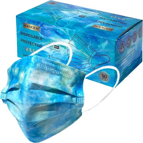 Tie Dye Light Blue Safety Mask 3 Layer Protection Disposable Face Mask Melt-Blown for Adults 50 pcs in Saudi Arabia