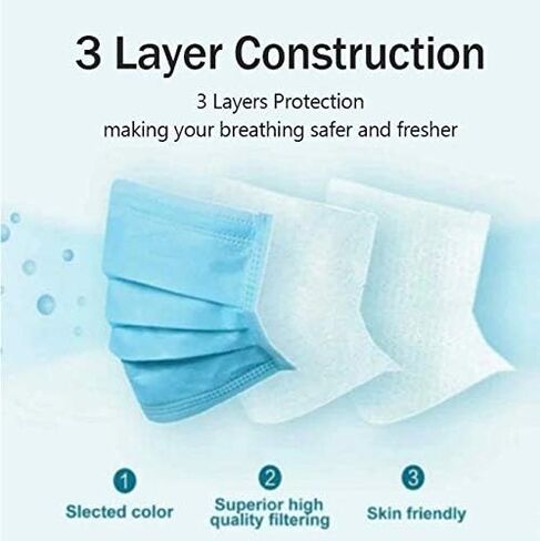 Tie Dye Light Blue Safety Mask 3 Layer Protection Disposable Face Mask Melt-Blown for Adults 50 pcs in Saudi Arabia