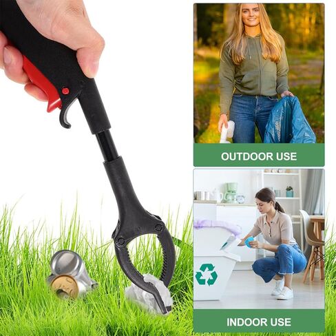 2 قطعة أداة منتزع القمامة الحديدية الثقيلة 28 سنتيمتر مقبض طويل مشبك منتقي القمامة المحمول لورق النفايات ولاقط الحطام الخارجي in Kuwait