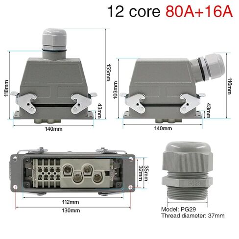 Rectangular Heavy Duty Connector HDC-HK-4/8 12 Core Pins Waterproof Industrial Tool Socket 80A+16A 500V(Lateral line) in Saudi Arabia