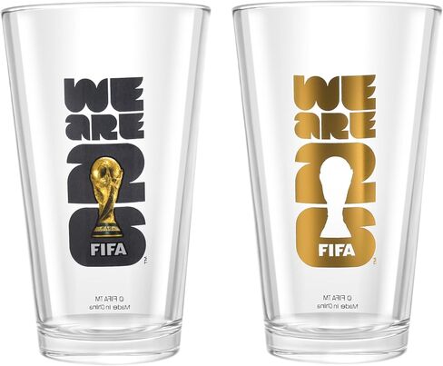 كأس العالم لكرة القدم 2026 إصدار مرخص رسميًا من كأس نصف لتر (مجموعة من قطعتين BLK/GLD) - 16 أونصة لكل قطعة. مجموعة مثالية لمشاهدة الحفلات، أو الحفلات المنزلية، أو الحانات المنزلية أو مطاعم الشواء بجودة عالية في منزلك in Kuwait