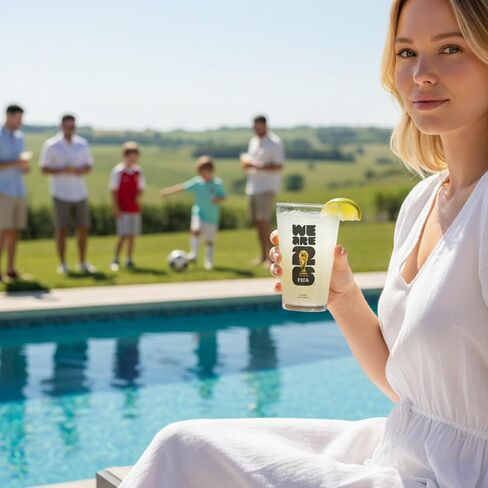 كأس العالم لكرة القدم 2026 إصدار مرخص رسميًا من كأس نصف لتر (مجموعة من قطعتين BLK/GLD) - 16 أونصة لكل قطعة. مجموعة مثالية لمشاهدة الحفلات، أو الحفلات المنزلية، أو الحانات المنزلية أو مطاعم الشواء بجودة عالية في منزلك in Kuwait